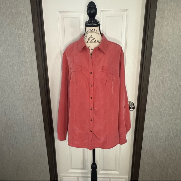 Roz & Ali Coral Button-Up Shirt - Picture 1 of 11